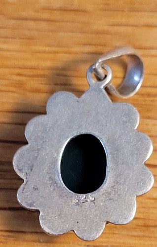 Sterling Silver Pendant - Green Center - Marked