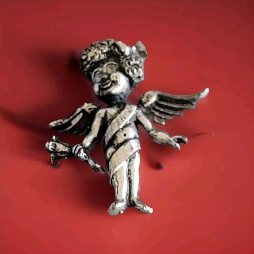 Vintage Cupid Pin/Brooch with Blue Rhinestones Eyes - Silver Tone