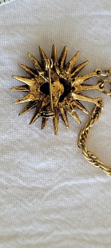 Vintage ART Brooch with Three Chains & Winged Bird Pin & Decorative Burst Pin