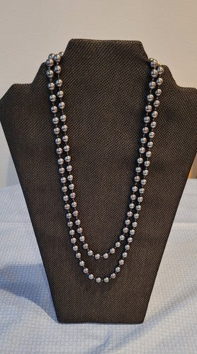 Signed RMN Faux Pearl Charcoal Grey Beaded Knotted Necklace