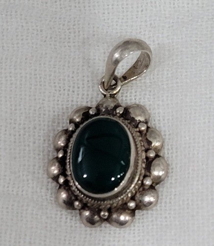 Sterling Silver Pendant - Green Center - Marked