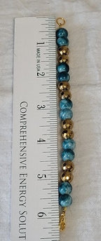 Teal and White Swirl and Gold Bracelet