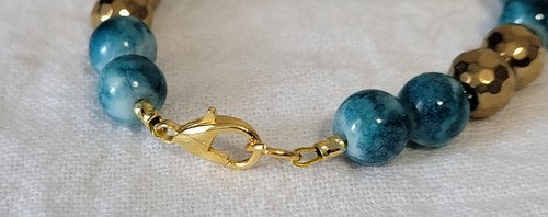 Teal and White Swirl and Gold Bracelet