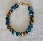 Teal and White Swirl and Gold Bracelet