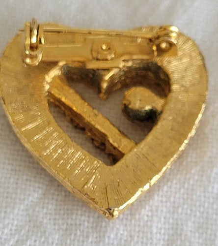 Vintage Gold Tone Heart With Rhinestones