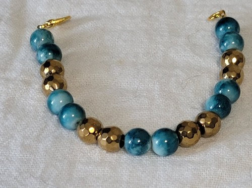 Teal and White Swirl and Gold Bracelet