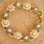 Vintage Gold Tone Flower Acrylic Link Bracelet