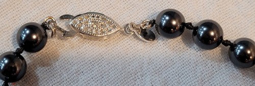 Signed RMN Faux Pearl Charcoal Grey Beaded Knotted Necklace