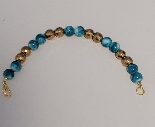 Teal and White Swirl and Gold Bracelet