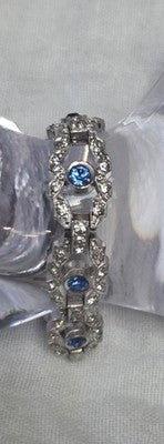 Engel Brothers Vintage Silver Tone Blue Rhinestone Open Link Bracelet Mid...