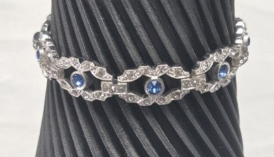 Engel Brothers Vintage Silver Tone Blue Rhinestone Open Link Bracelet Mid...