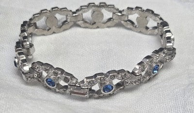 Engel Brothers Vintage Silver Tone Blue Rhinestone Open Link Bracelet Mid...
