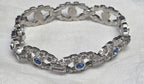 Engel Brothers Vintage Silver Tone Blue Rhinestone Open Link Bracelet Mid...