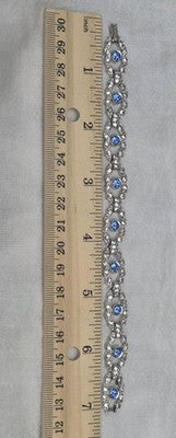 Engel Brothers Vintage Silver Tone Blue Rhinestone Open Link Bracelet Mid...