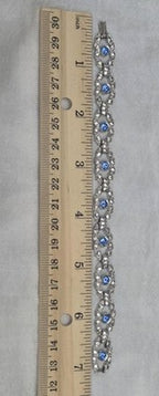 Engel Brothers Vintage Silver Tone Blue Rhinestone Open Link Bracelet Mid...