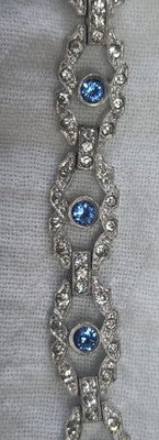 Engel Brothers Vintage Silver Tone Blue Rhinestone Open Link Bracelet Mid...