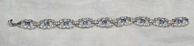 Engel Brothers Vintage Silver Tone Blue Rhinestone Open Link Bracelet Mid...