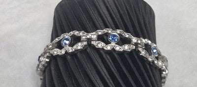 Engel Brothers Vintage Silver Tone Blue Rhinestone Open Link Bracelet Mid...