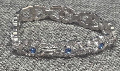 Engel Brothers Vintage Silver Tone Blue Rhinestone Open Link Bracelet Mid...