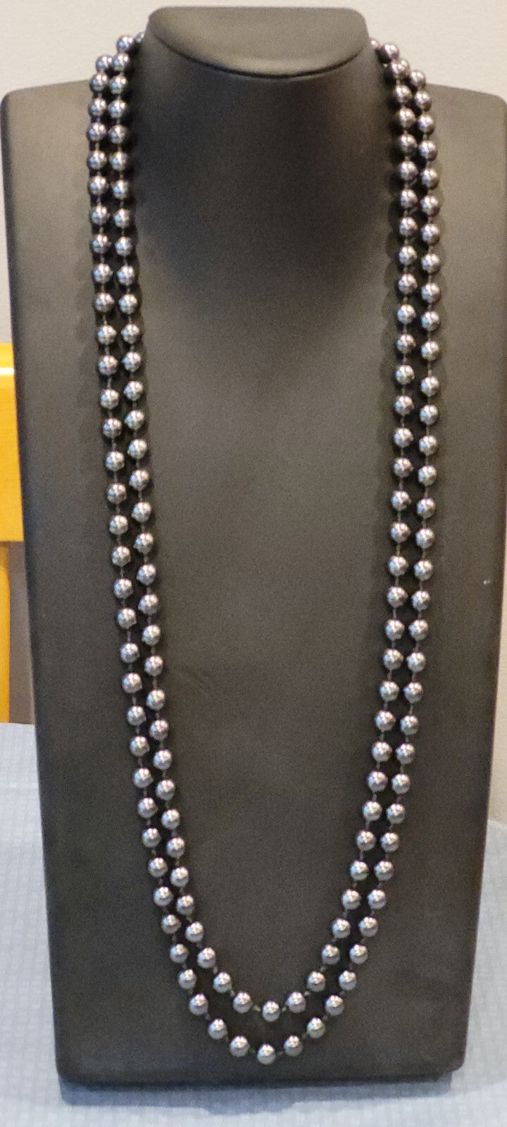 Signed RMN Faux Pearl Charcoal Grey Beaded Knotted Necklace