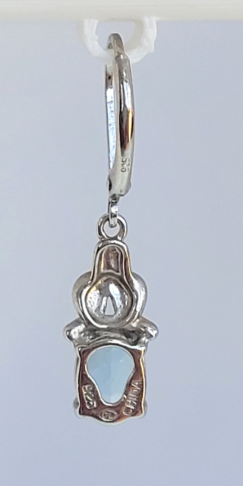 Sterling Silver 925 Twisted Vine Drop Earrings with Rectangular Blue-Gray Stone