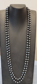 Signed RMN Faux Pearl Charcoal Grey Beaded Knotted Necklace
