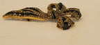 Elegant Vintage Gold Tone & Black Ribbon Brooch