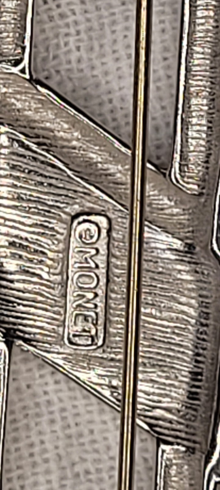 MONET Silver Tone Black Enamel Bar Brooch Pin & Clip on Earrings Unsigned