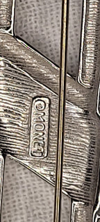 MONET Silver Tone Black Enamel Bar Brooch Pin & Clip on Earrings Unsigned