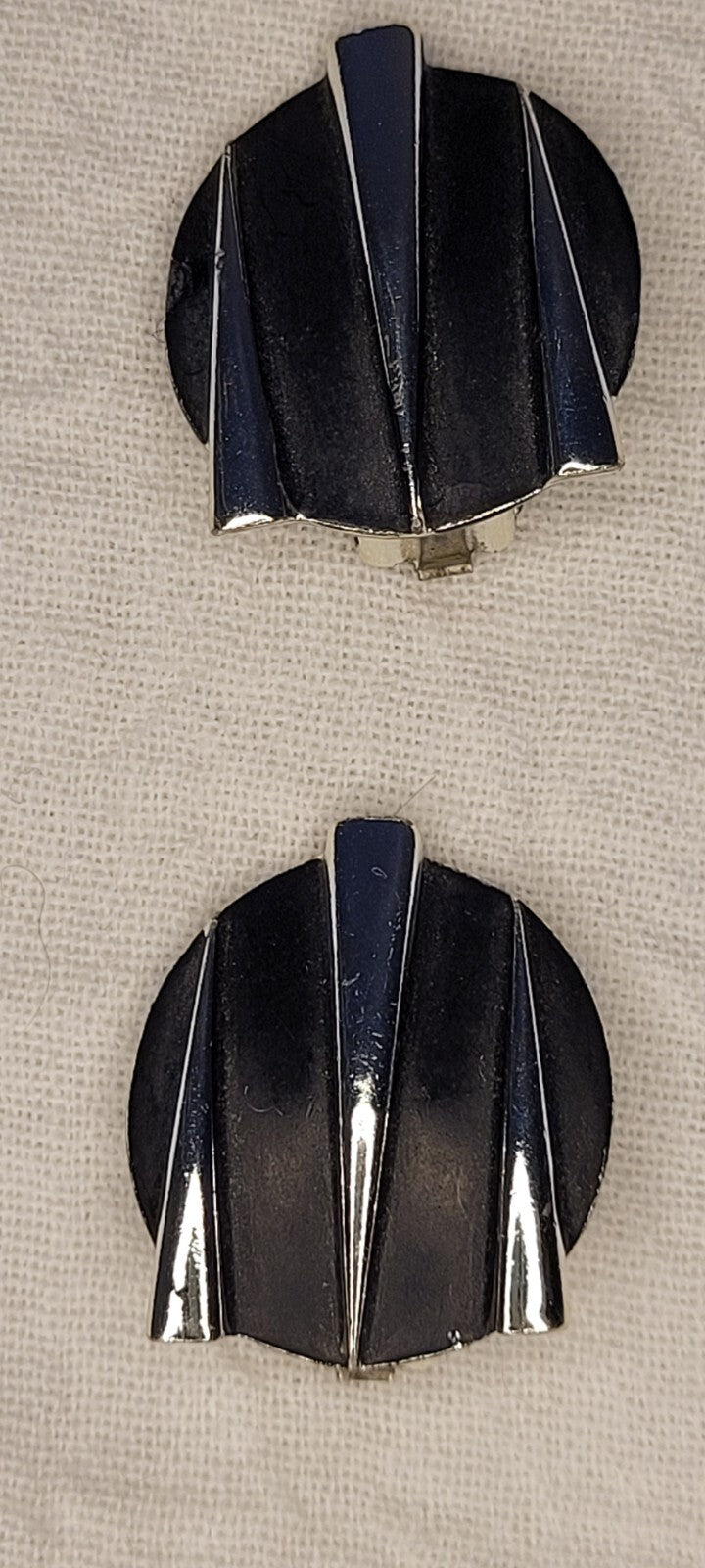 MONET Silver Tone Black Enamel Bar Brooch Pin & Clip on Earrings Unsigned