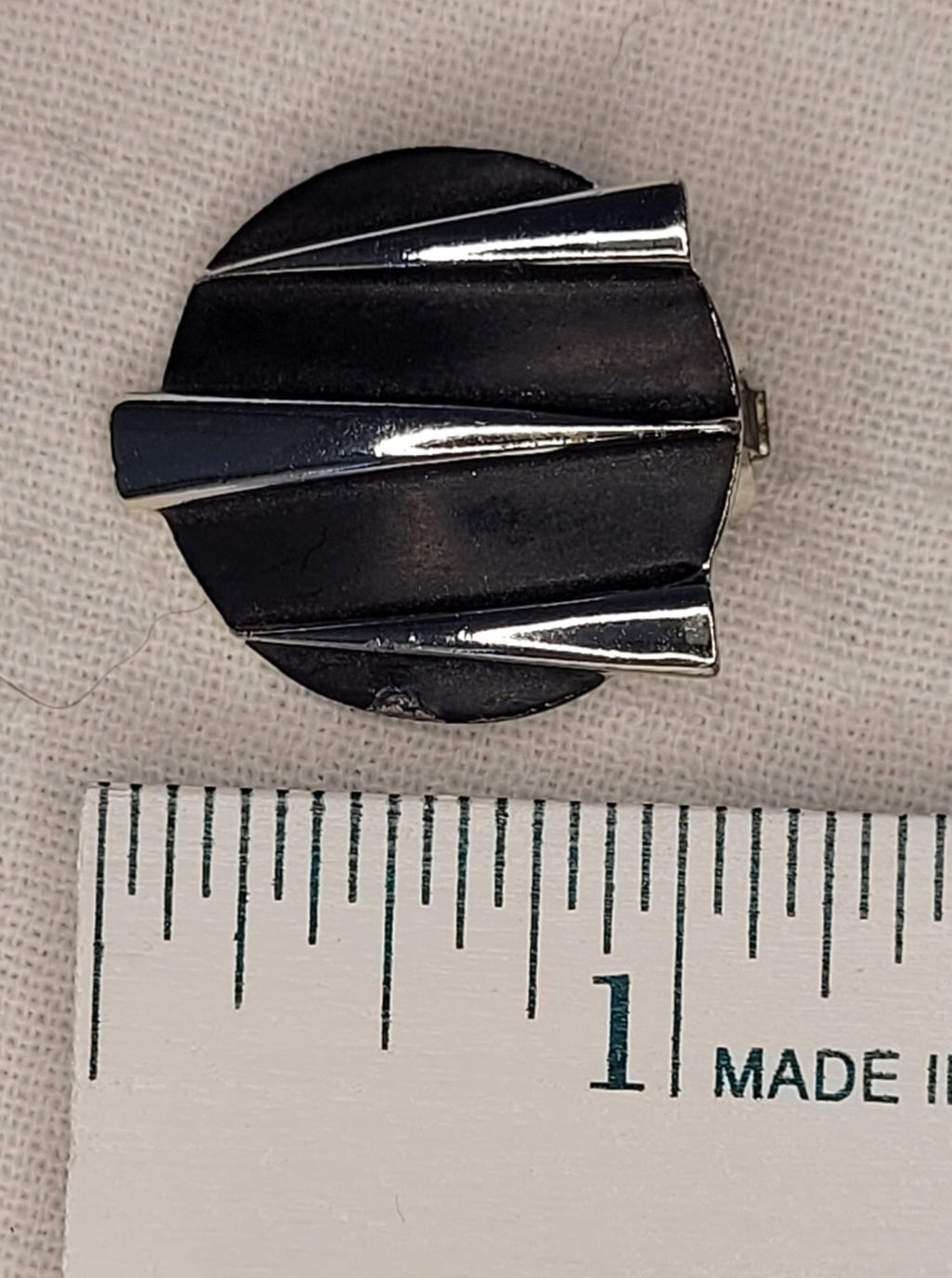 MONET Silver Tone Black Enamel Bar Brooch Pin & Clip on Earrings Unsigned