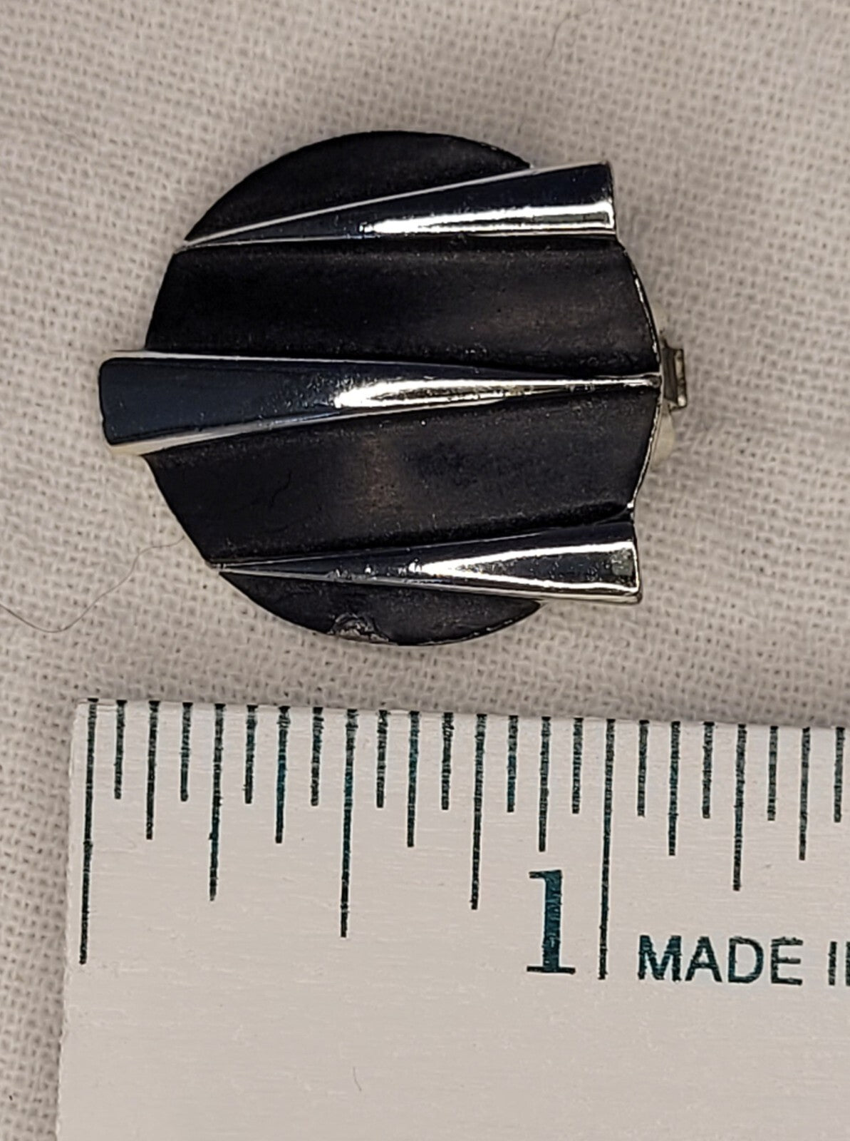 MONET Silver Tone Black Enamel Bar Brooch Pin & Clip on Earrings Unsigned