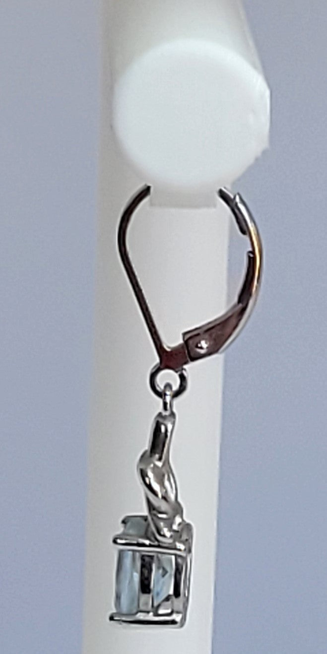 Sterling Silver 925 Twisted Vine Drop Earrings with Rectangular Blue-Gray Stone