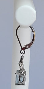 Sterling Silver 925 Twisted Vine Drop Earrings with Rectangular Blue-Gray Stone
