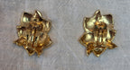 Trifari Pink & Gold Enamel Hibiscus Flower Clip On Earrings