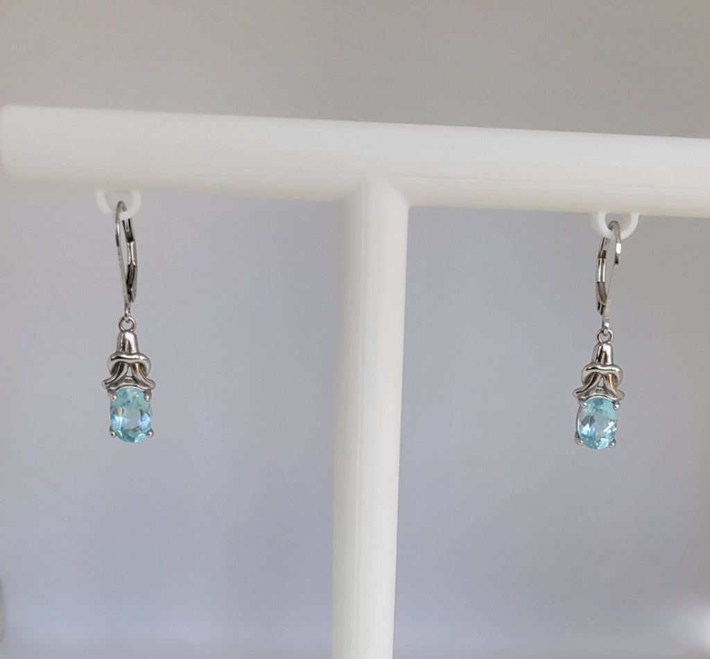 Sterling Silver 925 Twisted Vine Drop Earrings with Rectangular Blue-Gray Stone