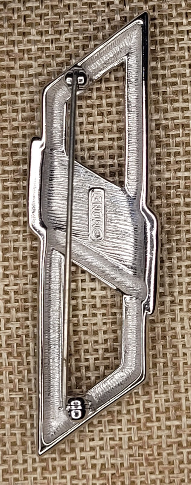 MONET Silver Tone Black Enamel Bar Brooch Pin & Clip on Earrings Unsigned
