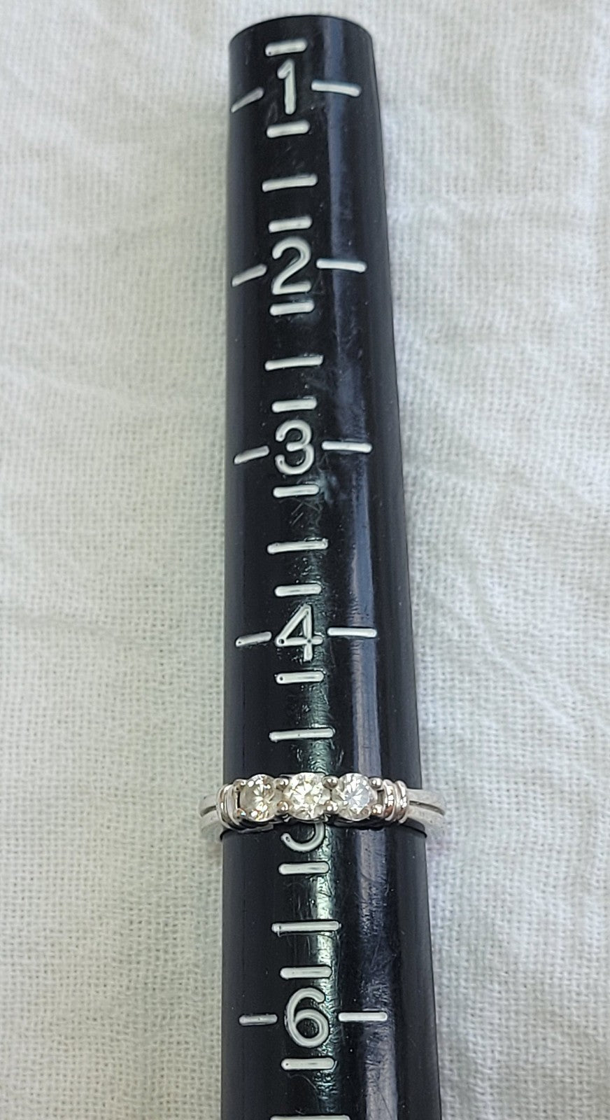 "DQ" Diamonique - Sterling Silver 3-stone CZ ring