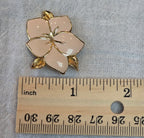 Trifari Pink & Gold Enamel Hibiscus Flower Clip On Earrings