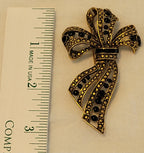 Elegant Vintage Gold Tone & Black Ribbon Brooch