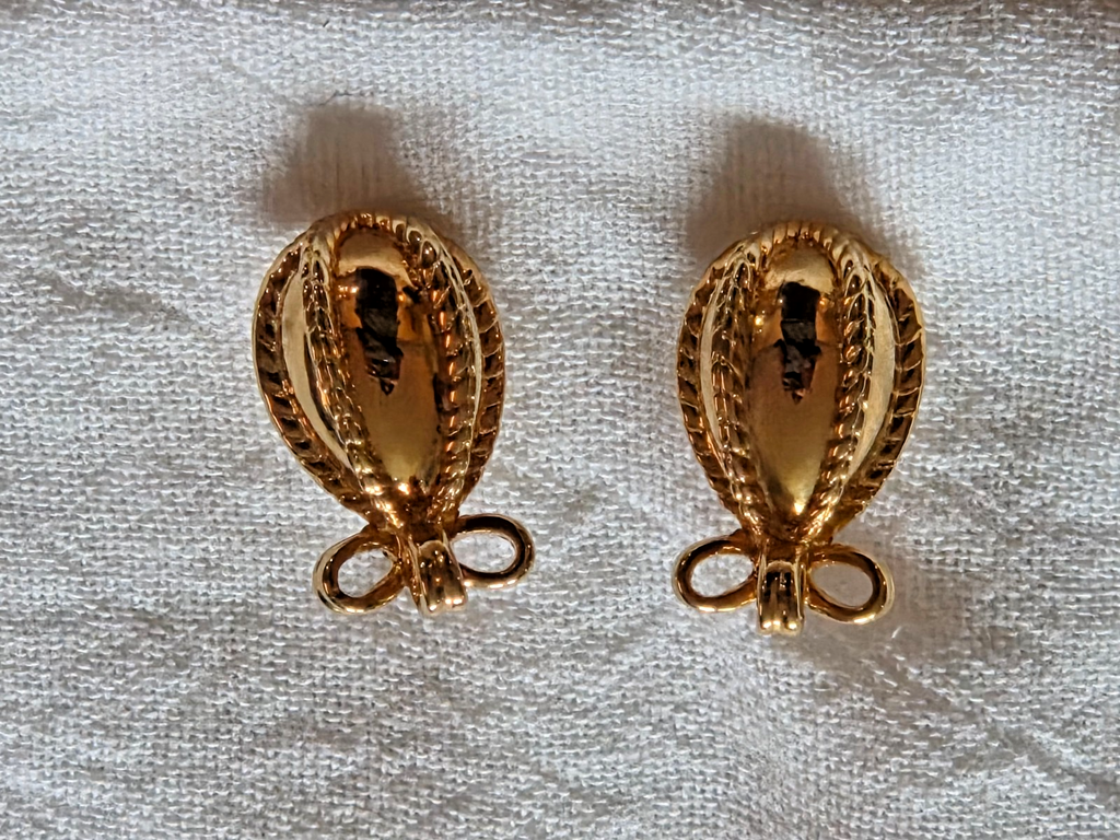 Joan Rivers Vintage Earrings - Pierced - Egg Bow Russian Imperial Style Goldtone