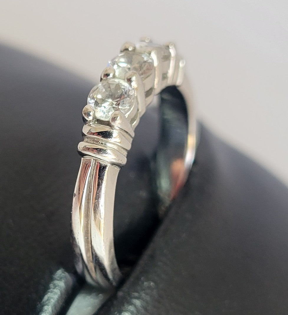 "DQ" Diamonique - Sterling Silver 3-stone CZ ring