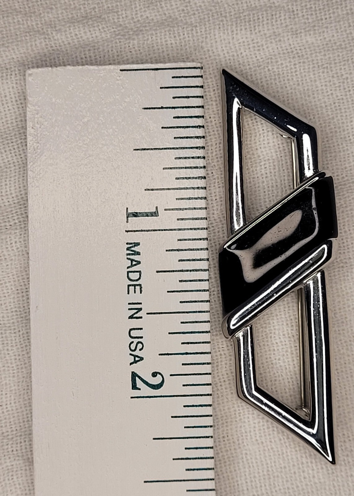 MONET Silver Tone Black Enamel Bar Brooch Pin & Clip on Earrings Unsigned