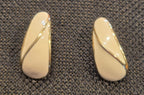 Vintage Trifari Cream Ivory Enamel Gold Tone Earrings Teardrop Swirl Signed Post